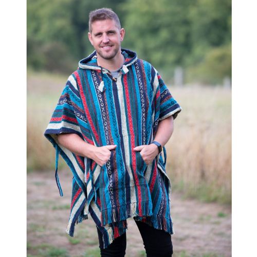 Brushed cotton - gheri fabric - poncho - blues