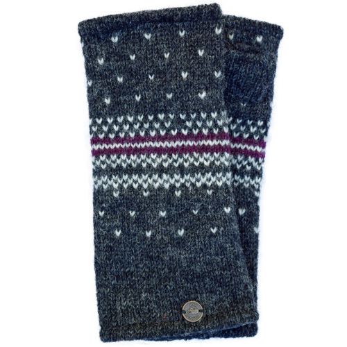 Pure wool - Nordic wristwarmers - grey/aubergine