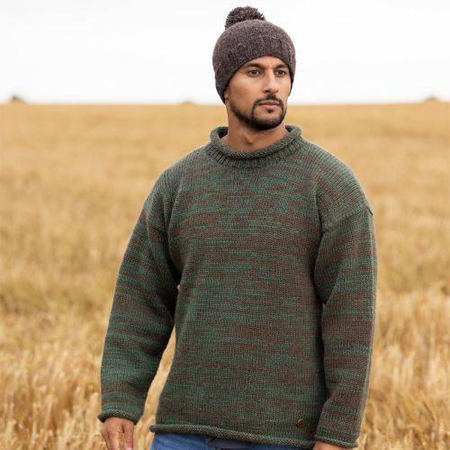 Handmade Pure Wool - two tone jumper - Green/brown