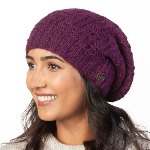 Pure Wool Basket weave slouch hat - Plum