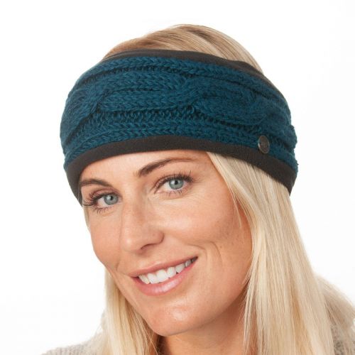 Pure Wool Fleece lined headband - cable - Teal