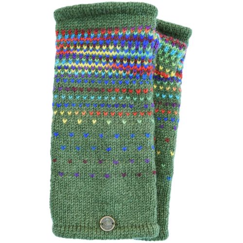 Pure wool - solar wristwarmer - forest green/rainbow