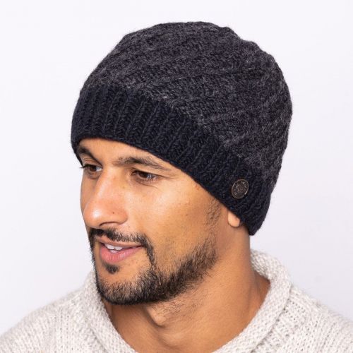 Pure wool - half fleece lined - border beanie - Charcoal/Black