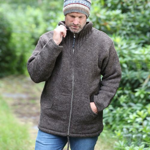 Fleece lined - pure wool jacket - Brown