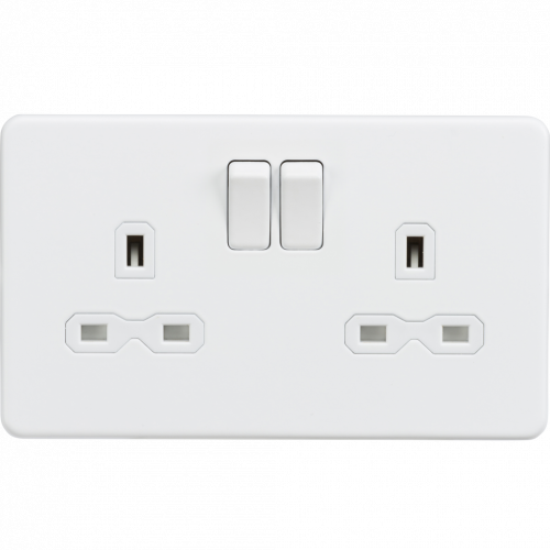 Knightsbridge Screwless 13A 2G DP switched socket - Matt white - (SFR9000MW)