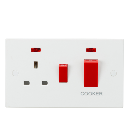 Knightsbridge 45A DP Cooker Switch and 13A Socket with Neons - (SN8333N)