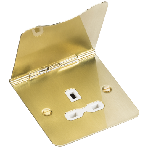 Knightsbridge 13A 1G unswitched floor socket - brushed brass with white insert (FPR7UBBW)