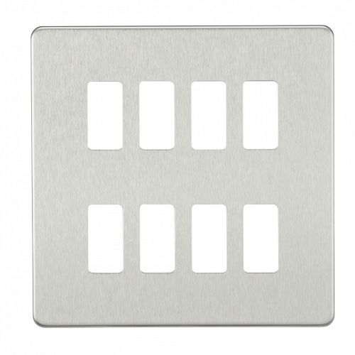 Knightsbridge Screwless 8G grid faceplate - brushed chrome - (GDSF008BC)