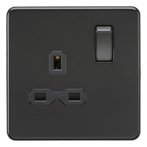 Knightsbridge Screwless 13A 1G DP switched socket - Matt black with black insert (SFR7000MBB)