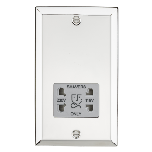 Knightsbridge 115-230V Dual Voltage Shaver Socket with Grey Insert - Bevelled Edge Polished Chrome - (CV89PCG)