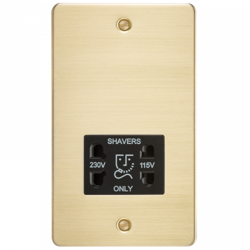 Knightsbridge Flat Plate 115/230V dual voltage shaver socket - brushed brass with black insert - (FP8900BB)