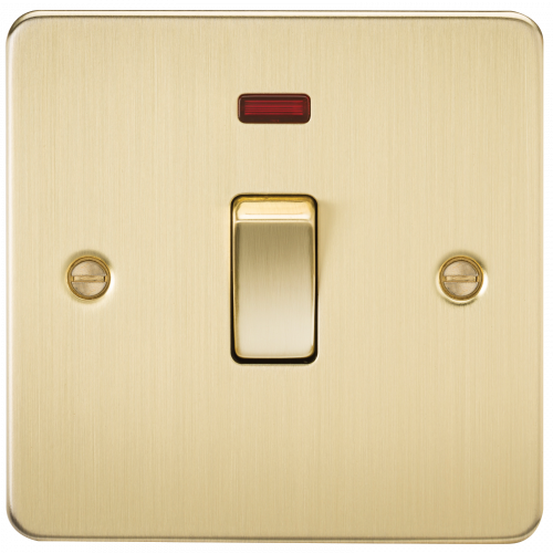 Knightsbridge Flat Plate 20A 1G DP switch with neon - brushed brass - (FP8341NBB)