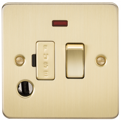 Knightsbridge Flat Plate 13A switched fused spur unit with neon and flex outlet - brushed brass - (FP6300FBB)