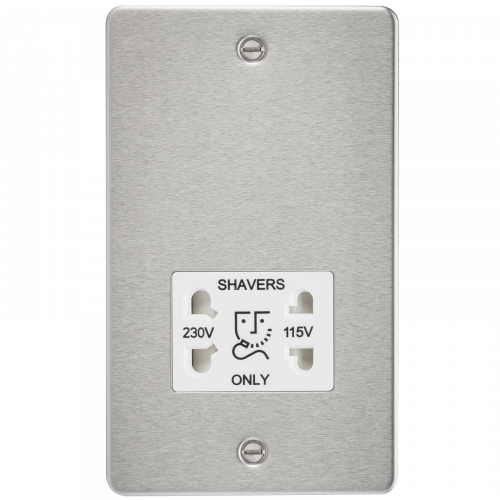 Knightsbridge Flat Plate 115/230V dual voltage shaver socket - brushed chrome with white insert - (FP8900BCW)