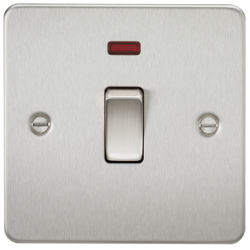Knightsbridge Flat Plate 20A 1G DP switch with neon - brushed chrome - (FP8341NBC)