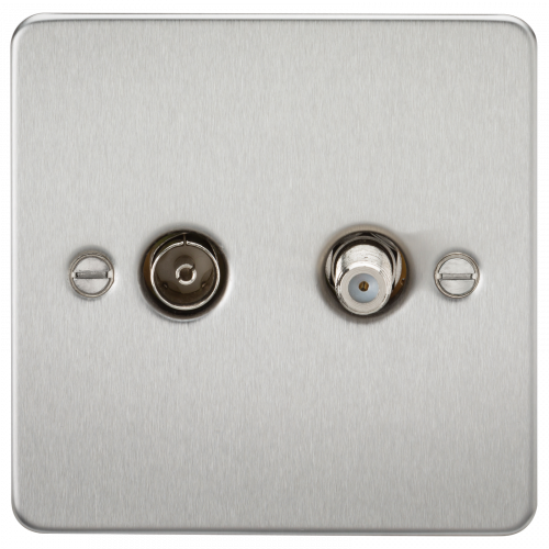 Knightsbridge Flat Plate TV & SAT TV Outlet (isolated) - Brushed Chrome - (FP0140BC)