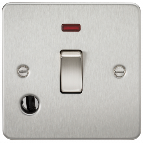 Knightsbridge Flat Plate 20A 1G DP switch with neon & flex outlet - brushed chrome - (FP8341FBC)