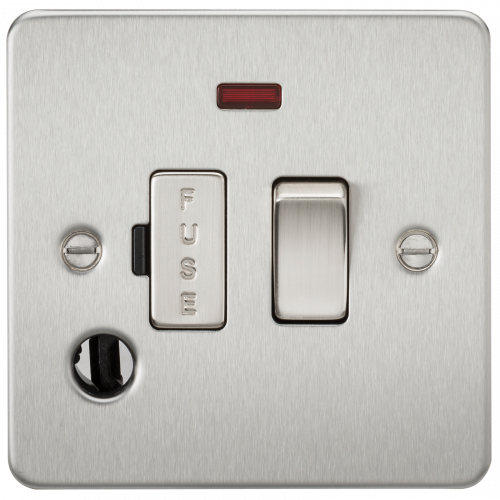 Knightsbridge Flat Plate 13A switched fused spur unit with neon and flex outlet - brushed chrome - (FP6300FBC)