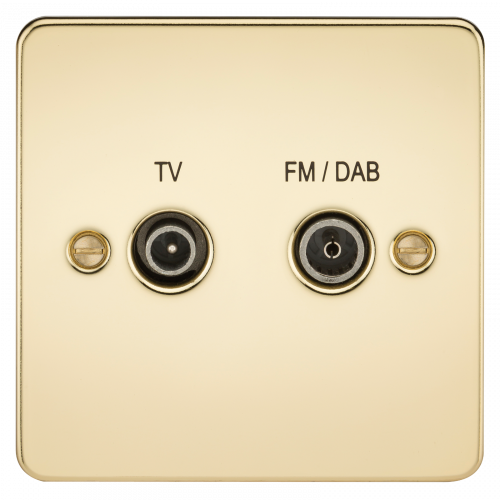 Knightsbridge Flat Plate Screened Diplex Outlet (TV & FM DAB) - Polished Brass - (FP0160PB)