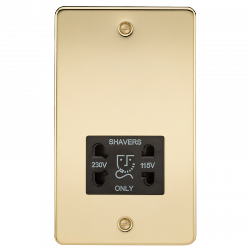 Knightsbridge Flat Plate 115/230V dual voltage shaver socket - polished brass with black insert - (FP8900PB)