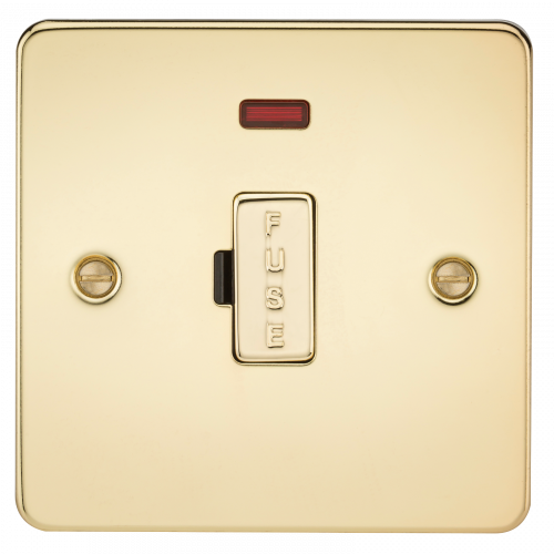 Knightsbridge Flat Plate 13A fused spur unit with neon - polished brass - (FP6000NPB)