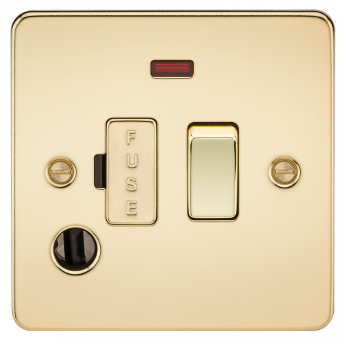 Knightsbridge Flat Plate 13A switched fused spur unit with neon and flex outlet - polished brass - (FP6300FPB)