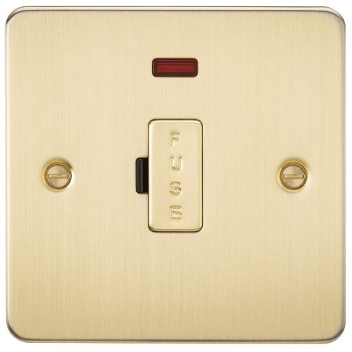 Knightsbridge Flat Plate 13A fused spur unit with neon - brushed brass - (FP6000NBB)