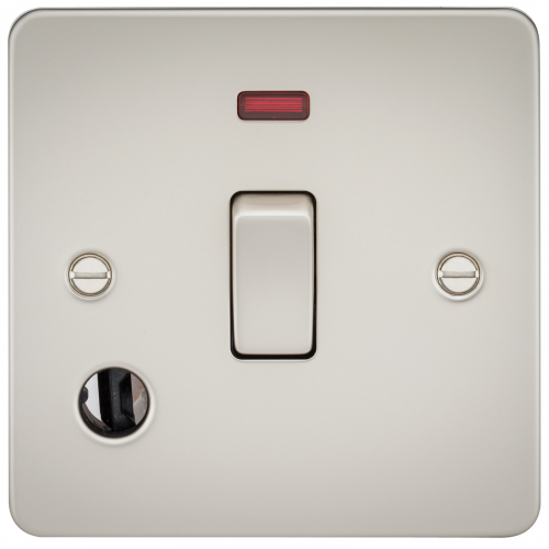 Knightsbridge Flat Plate 20A 1G DP switch with neon & flex outlet - pearl - (FP8341FPL)