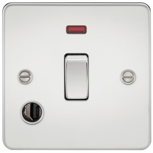 Knightsbridge Flat Plate 20A 1G DP switch with neon & flex outlet - polished chrome - (FP8341FPC)