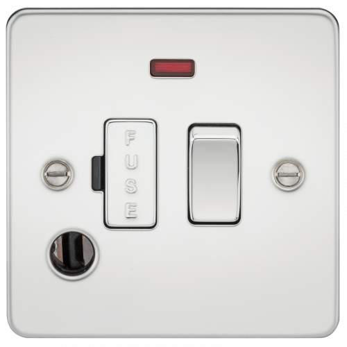 Knightsbridge Flat Plate 13A switched fused spur unit with neon and flex outlet - polished chrome - (FP6300FPC)