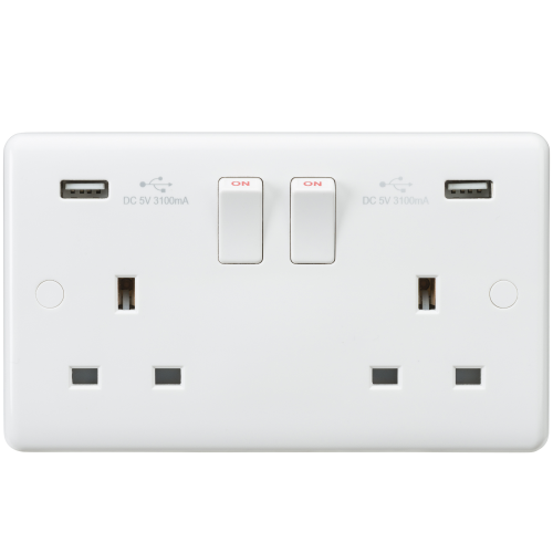 Knightsbridge Curved Edge 13A 2G Switched Socket with Dual USB Charger (5V DC 3.1A shared) - ()