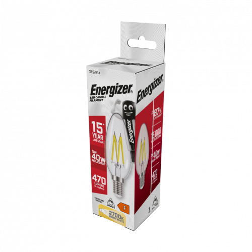 Energizer 5w LED Filament Candle Clear SES Warm White Dimmable (S12856)