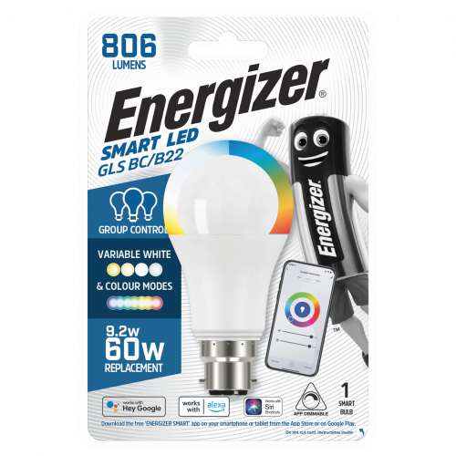 Energizer Smart B22 (BC) GLS - 8.5W - Colour Changing - 806lm - (S17161)