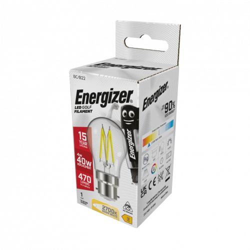 Energizer 4w LED Filament Golfball Clear BC Warm White (S12871)