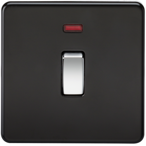 Knightsbridge Screwless 20A 1G DP Switch with Neon - Matt Black with Chrome Rocker - (SF8341NMB)