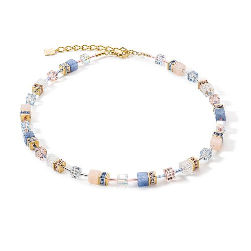 Coeur De Lion DELUXE GEOCUBE Necklace Gold & Light Blue Aventurine