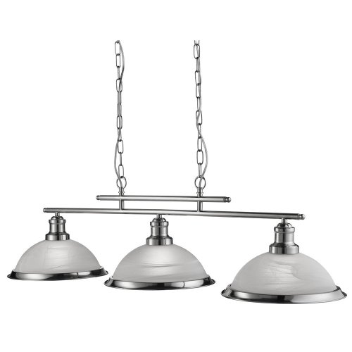 Searchlight Bistro 3 Light Ceiling Bar Satin Silver Marble Glass