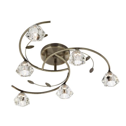 Searchlight Sierra 6 Light Semi-Flush Antique Brass & Clear Glass