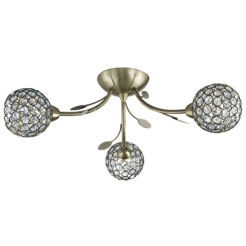 Searchlight Bellis Ii-3 Light Ceiling Semi-Flush Antique Brass & Clear Glass Deco Shade