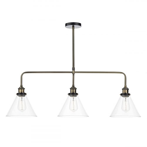 Dar Ray 3 Light Bar Pendant Antique Brass Clear