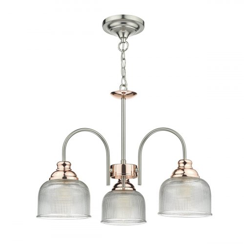 Dar Wharfdale 3lt Pendant Satin Chrome Copper Glass Shades