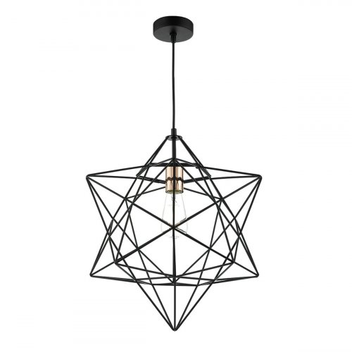 Dar Luanda 1 Light Pendant Matt Black & Bright Copper Detail