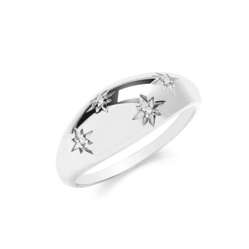 Silver CZ Set Stars Dome Ring Size Q