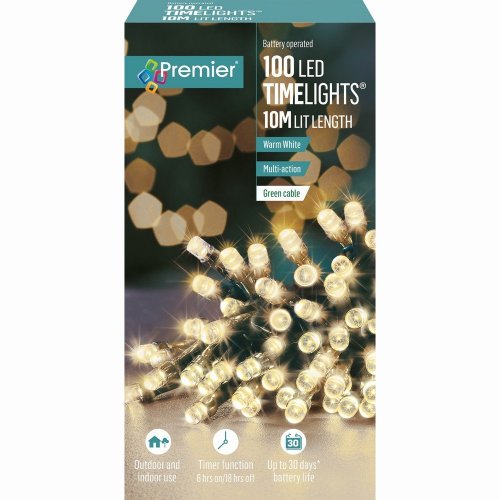 Premier Decorations Timelights Battery Operated Multi-Action 100 LED - Warm White