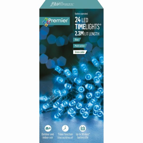 Premier Decorations Timelights Battery Operated Multi-Action 24 LED with Green Cable - Blue