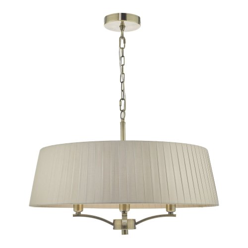 Cristin 4 Light Pendant Antique Brass With Taupe Ribbon Shade