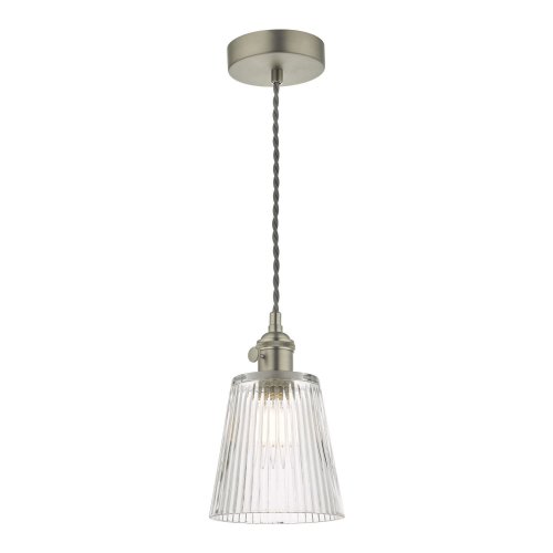 1LT Pendant Antique Chrome C/W Ribbed Glass Shade