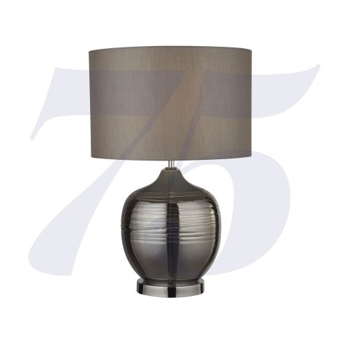 Searchlight Lydia Smoked Ridged Detail Glass Table Lamp With Grey Drum Shade