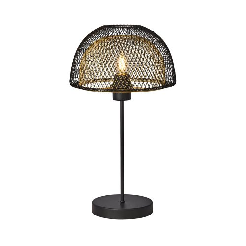 Searchlight Honeycomb 1Lt Double Layered Mesh Table Lamp-Black Outer W Gold Inner