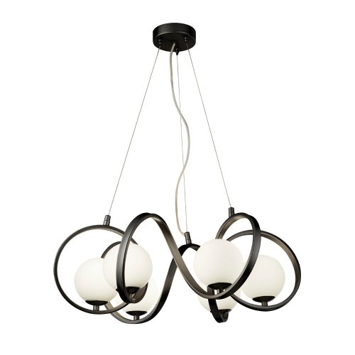 Searchlight Twister 6Lt Pendant, Matt Black With Matt Opal Glass